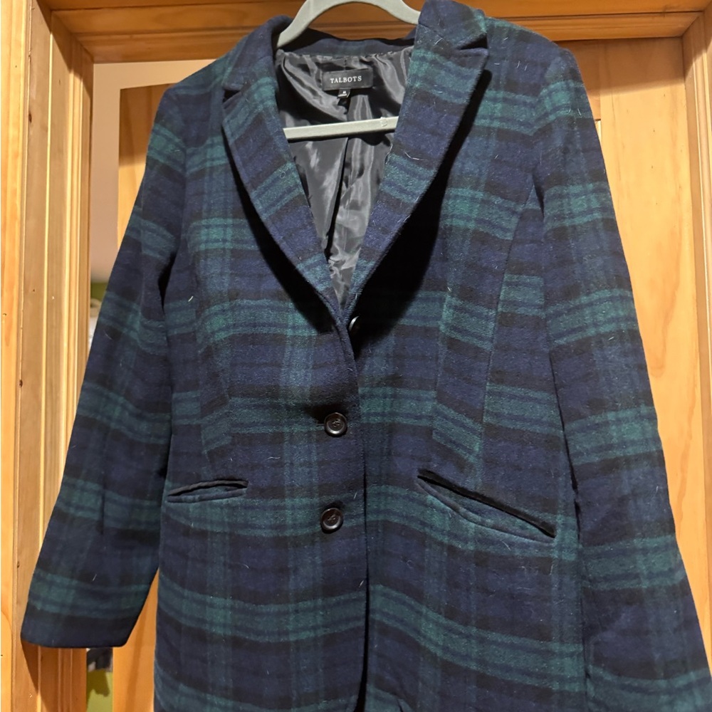 Talbots Women's Blue and Green Plaid Blazer
